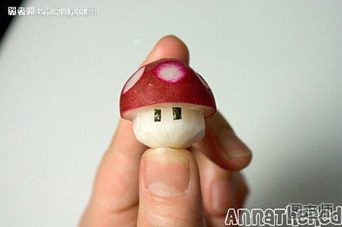 利用水萝卜手工制作超级马里奥里的小蘑菇- www.kejidiy.com