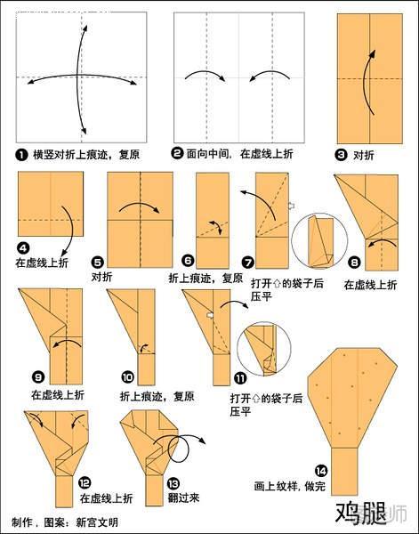 鸡腿的折纸方法