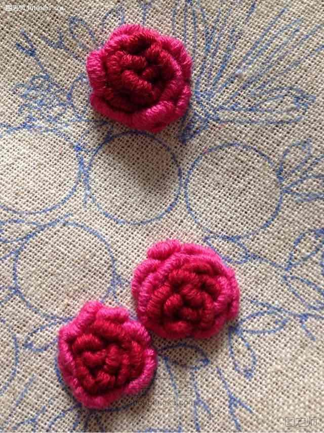 手工编织教程【图】 美美的立体玫瑰刺绣！！
