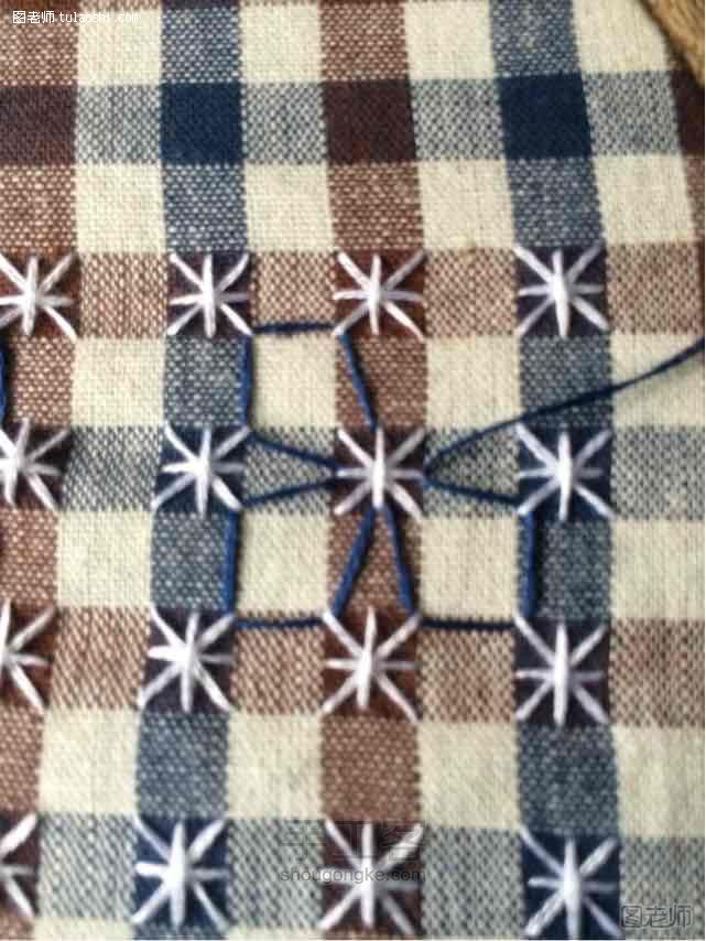 【图】手工编织教程 四朵小花 立体格子绣