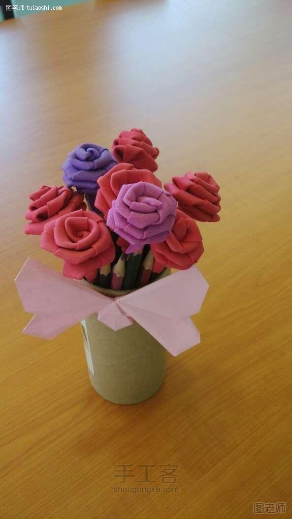 手工编织图片教程 教你制作玫瑰笔套