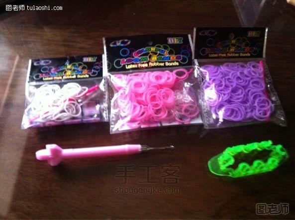 手工编织图片教程 橡皮筋之条纹手链 彩虹织机