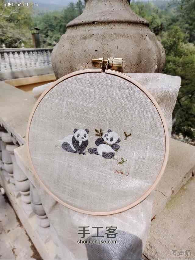手工编织图片教程【图文】刺繡束口袋「可愛熊貓」制作教程