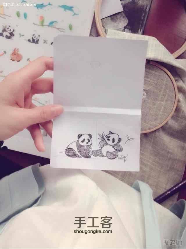 手工编织图片教程【图文】刺繡束口袋「可愛熊貓」制作教程