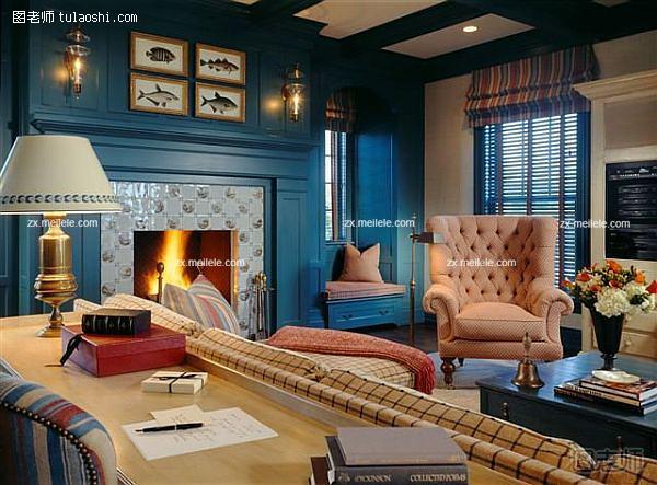 客厅设计效果图 为你展现蓝色的魅力