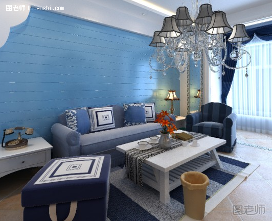 蓝色客厅背景墙效果图 打造你的独特空间