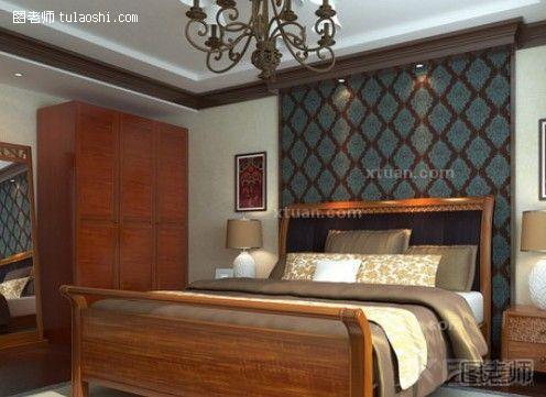 东南亚风格卧室床头背景墙效果图