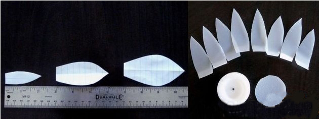 过程1:用白色废纸制造以下三种不一样标准巨细的叶子，每种标准7~10片