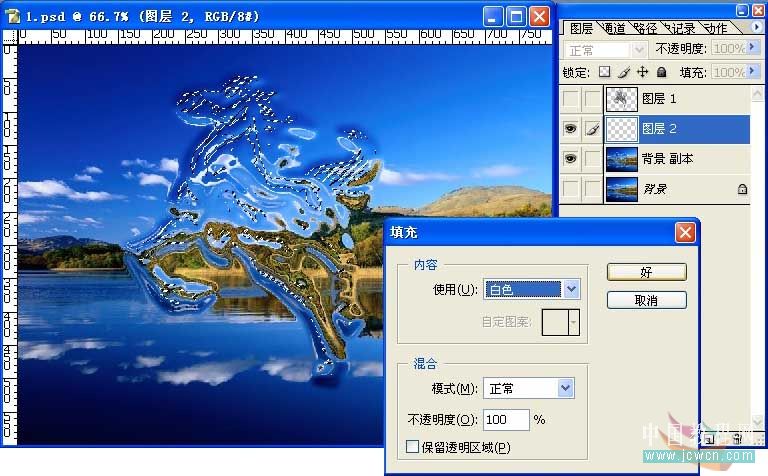 Photoshop教程：运用扭曲滤镜打造一匹跃出水面的液体马_jcwcn.com