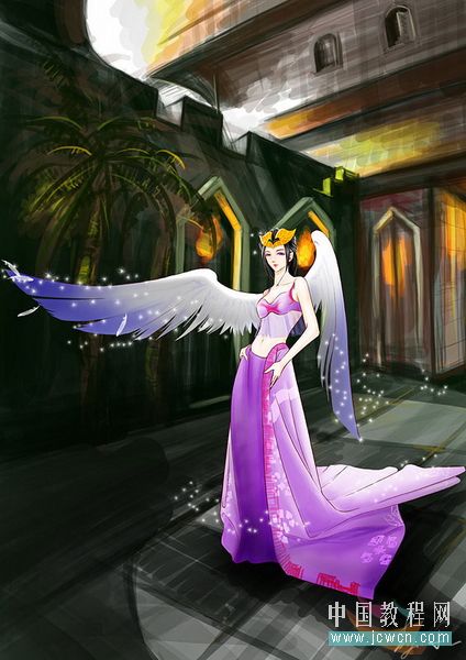 Photoshop鼠绘教程：绘制美丽《古堡天使》卡通插画_jcwcn.com