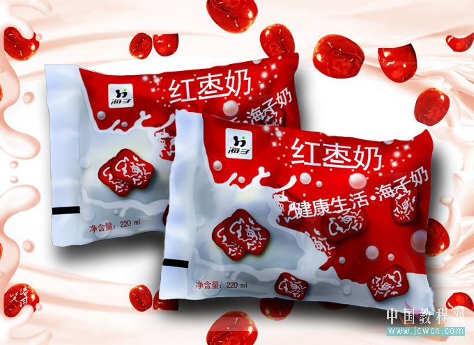 Photoshop鼠绘教程：绘制袋装红枣牛奶海报效果_中国