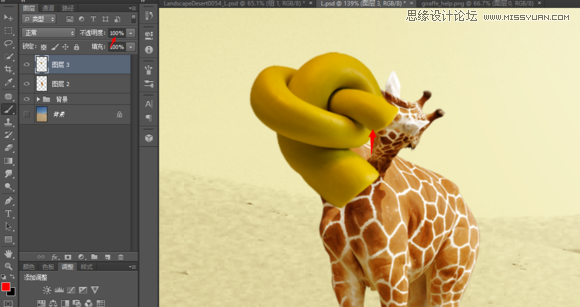 Photoshop合成在沙漠中脖子打结的长颈鹿,PS教程,图老师教程网