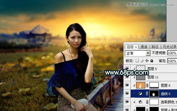 Photoshop给外景女孩添加金色黄昏效果图,PS教程,图老师教程网