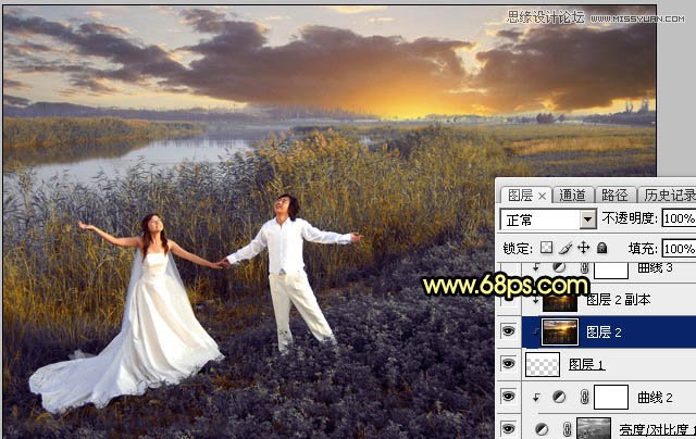 Photoshop给外景婚片添加夕阳美景风光,PS教程,图老师教程网