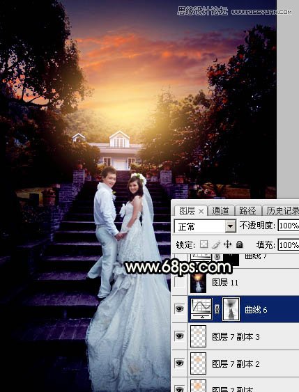 Photoshop给外景婚片添加唯美的夕阳美景,PS教程,图老师教程网