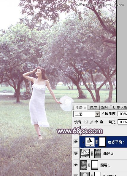 Photoshop调出外景林中女孩梦幻紫色效果,PS教程,图老师教程网