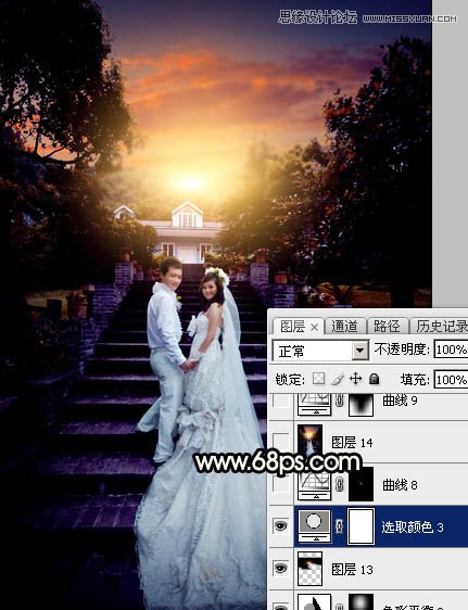 Photoshop给外景婚片添加唯美的夕阳美景,PS教程,图老师教程网