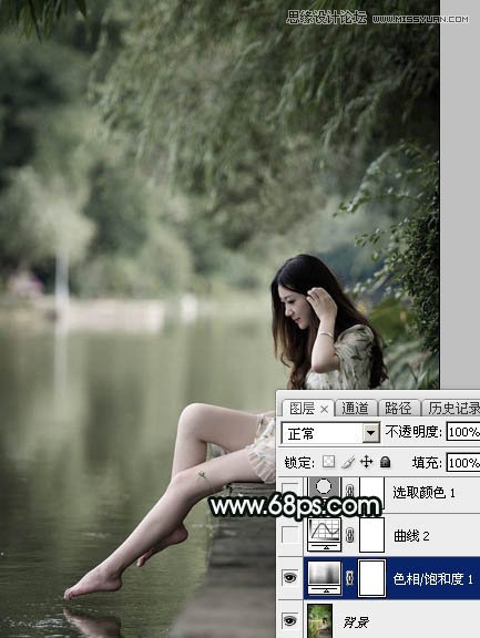 Photoshop调出河边女孩唯美蓝色效果,PS教程,图老师教程网
