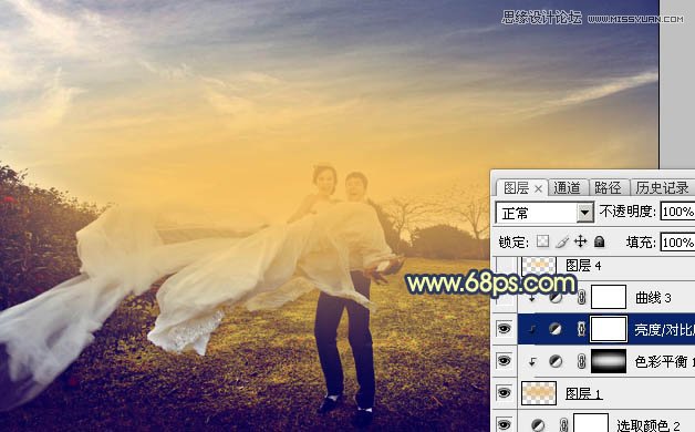 Photoshop调出外景婚片秋季暖黄效果,PS教程,图老师教程网