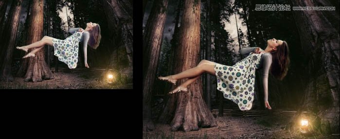 Photoshop合成创意的在森林中漂浮的女孩,PS教程,图老师教程网