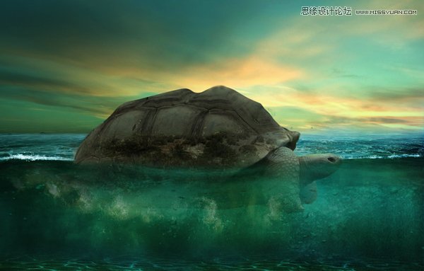 Photoshop合成海上漂浮的海龟岛效果图,PS教程,图老师教程网