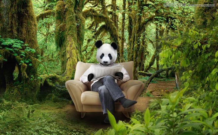 Photoshop合成超酷的读报熊猫人场景,PS教程,图老师教程网