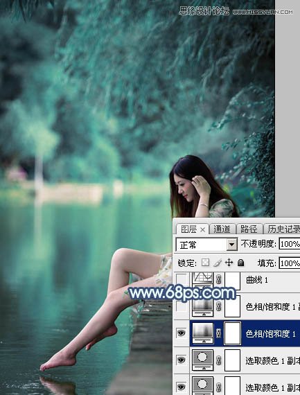 Photoshop调出河边女孩唯美蓝色艺术效果,PS教程,图老师教程网