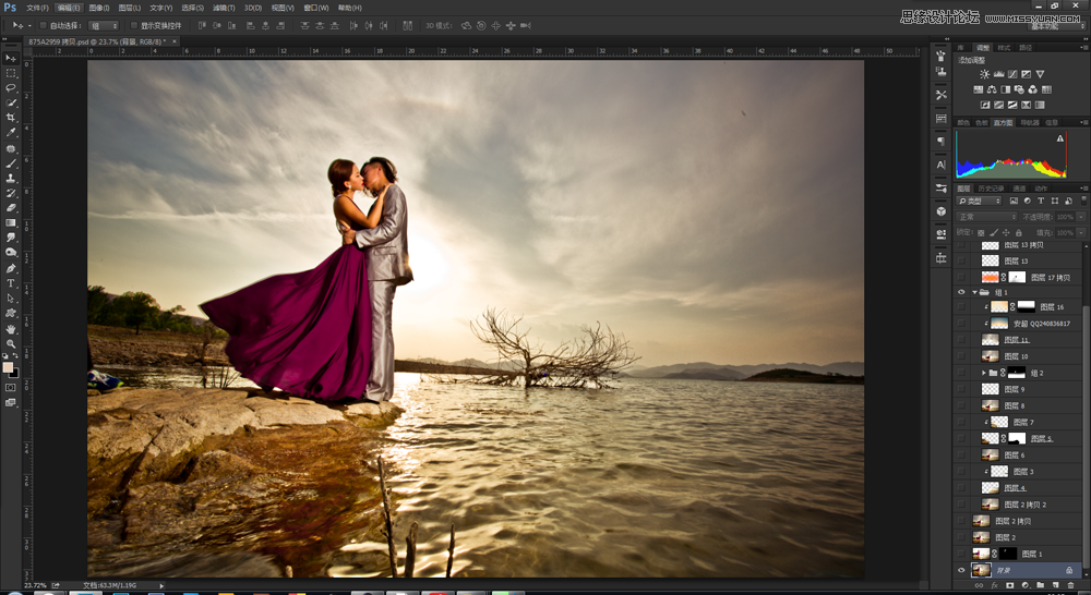 Photoshop给海边情侣照片添加唯美夕阳景色,PS教程,图老师教程网