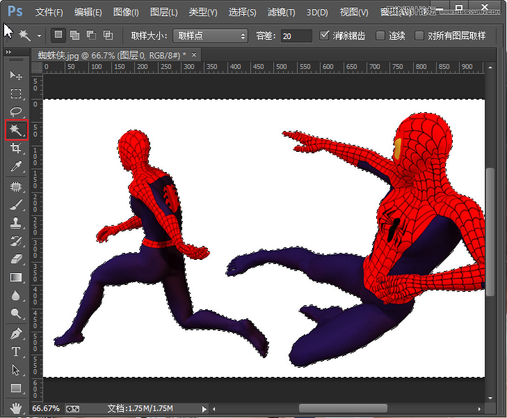 Photoshop巧用魔棒工具给蜘蛛侠人像抠图,PS教程,图老师教程网