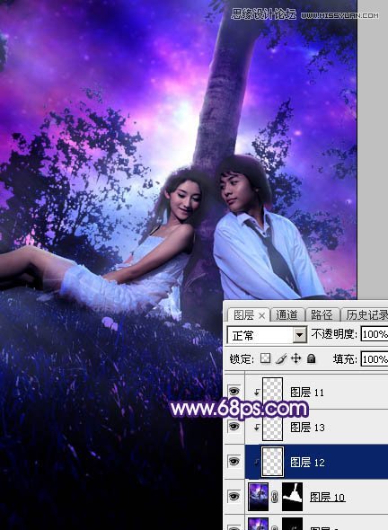 Photoshop调出树下情侣照梦幻紫色艺术效果,PS教程,图老师教程网