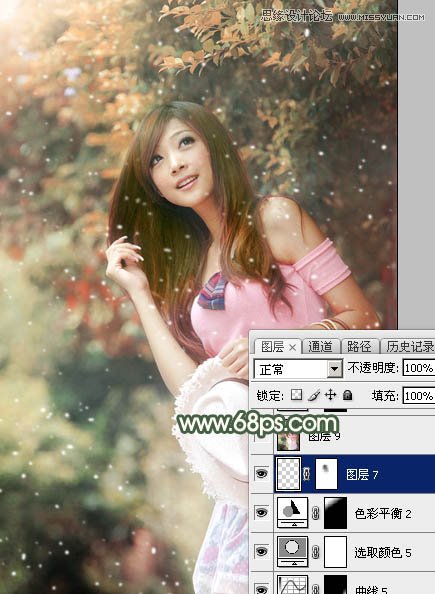 Photoshop给外景美女照片添加雪景暖色效果,PS教程,图老师教程网