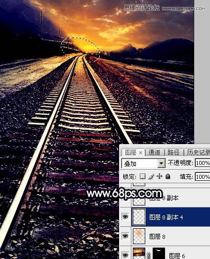Photoshop给钢轨照片添加唯美的夕阳景色,PS教程,图老师教程网