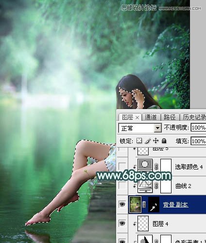 Photoshop调出河边女孩清新绿色效果图,PS教程,图老师教程网