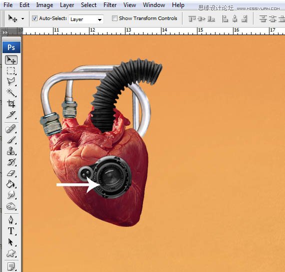 Photoshop合成创意抽象的机械心脏海报,PS教程,图老师教程网