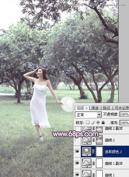 Photoshop调出外景林中女孩梦幻紫色效果,PS教程,图老师教程网