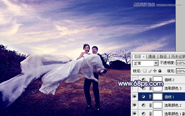 Photoshop调出外景婚片梦幻暗紫色效果,PS教程,图老师教程网