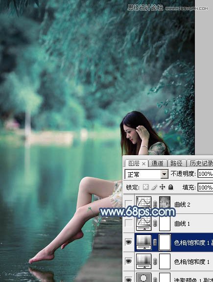Photoshop调出河边女孩唯美蓝色艺术效果,PS教程,图老师教程网