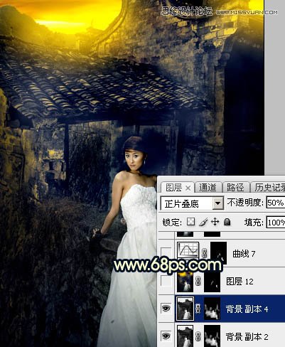 Photoshop给外景婚纱照片添加金色霞光效果,PS教程,图老师教程网