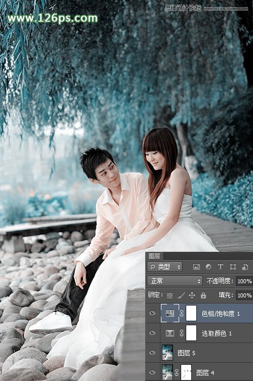 Photoshop调出外景婚片唯美蓝色效果,PS教程,图老师教程网