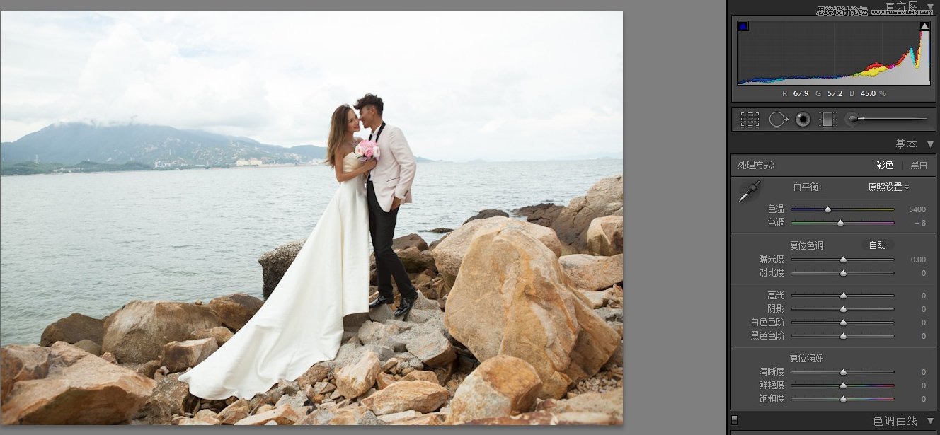Lightroom调出海边婚纱照片暗色质感效果,PS教程,图老师教程网