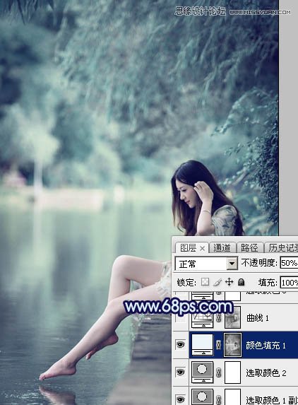 Photoshop调出河边女孩梦幻的深蓝效果,PS教程,图老师教程网