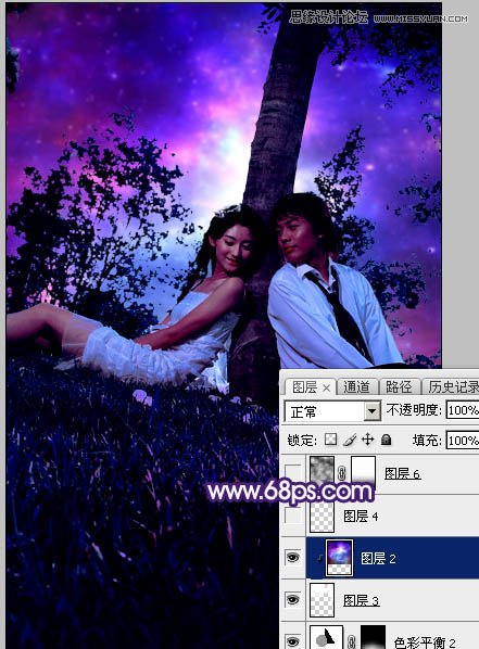 Photoshop调出树下情侣照梦幻紫色艺术效果,PS教程,图老师教程网