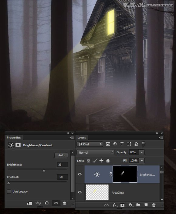 Photoshop合成森林中暗夜风格的小木屋,PS教程,图老师教程网