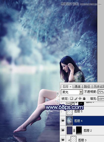 Photoshop调出河边女孩梦幻的深蓝效果,PS教程,图老师教程网