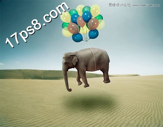 Photoshop合成被气球吊起的大象,PS教程,图老师教程网