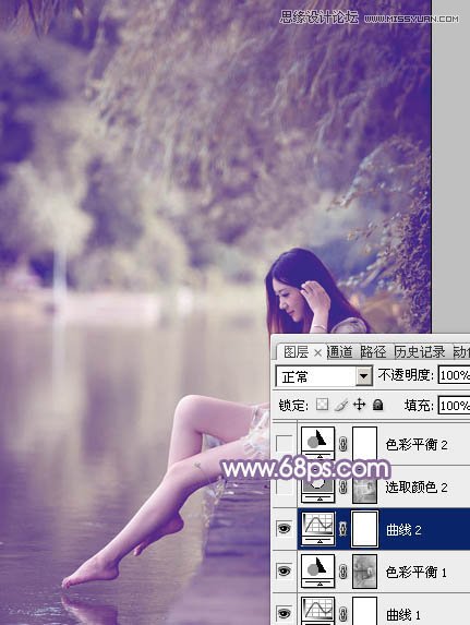 Photoshop调出河边美女梦幻紫色风格,PS教程,图老师教程网