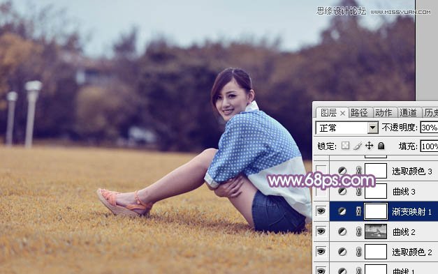 Photoshop调出草地美女柔美紫色调,PS教程,图老师教程网
