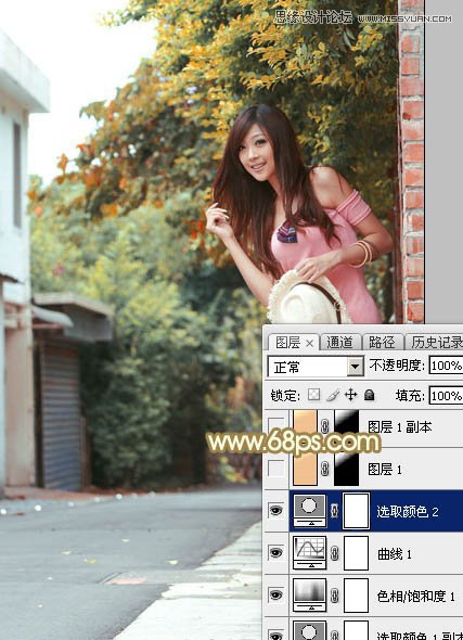 Photoshop调出外景清纯女孩秋季淡黄色调,PS教程,图老师教程网