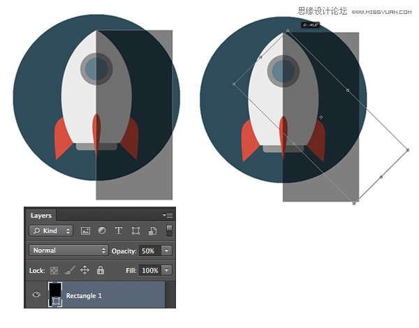 Photoshop设计扁平化风格的火箭图标,PS教程,图老师教程网