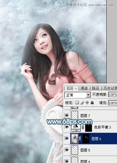 Photoshop调出林下美女唯美的蓝色效果,PS教程,图老师教程网
